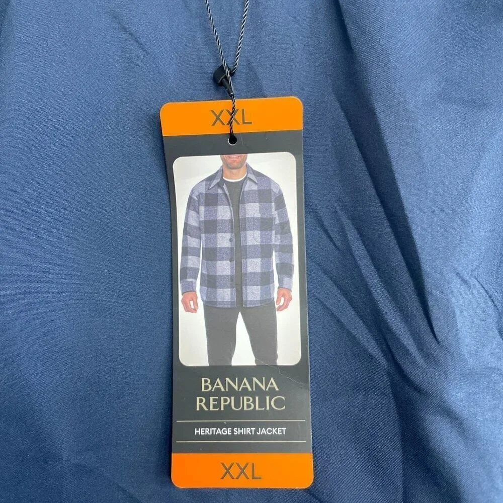 NEW Banana Republic Men's XXL Heritage Shirt Jacket Blue/Gray Plaid Polyester